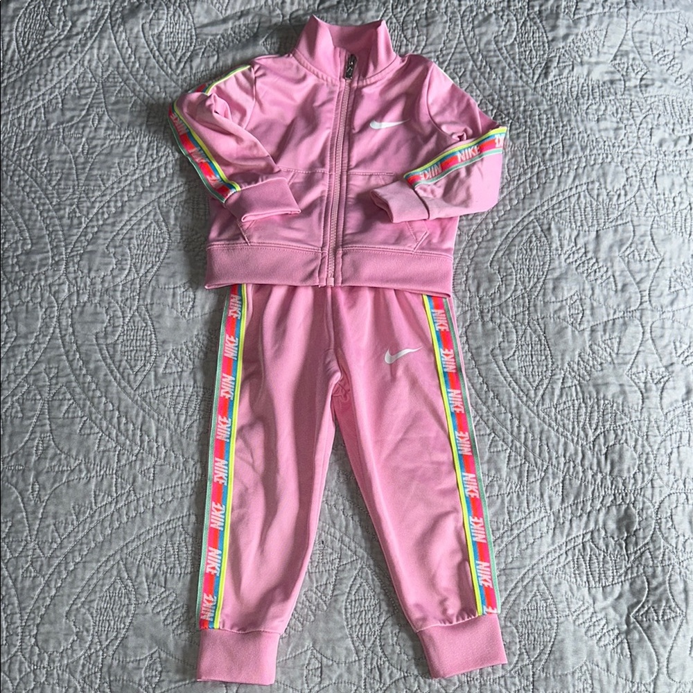 Nike Pink Tracksuit with Rainbow Stripes. 18 months.
